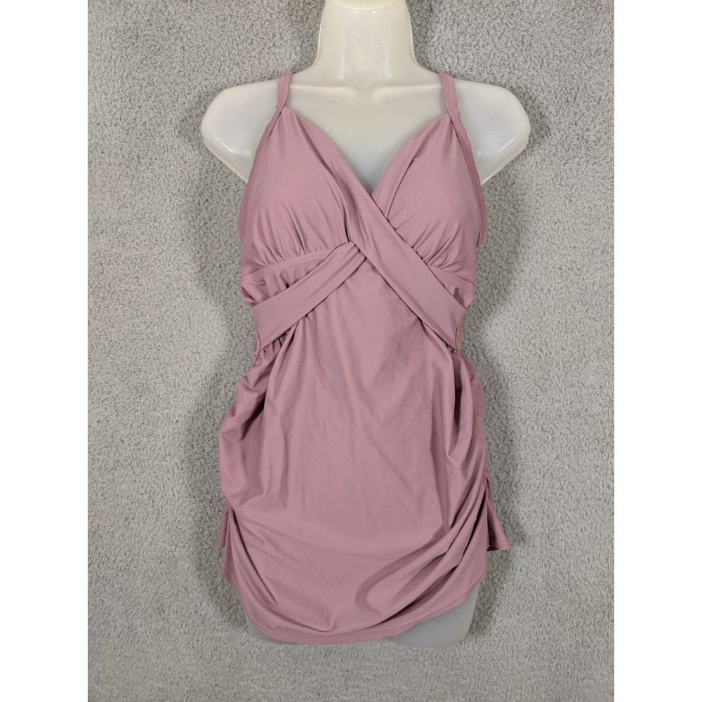 Pinkblush Maternity Swim Tankini Top Sz L Mauve Criss Cross Back Beach Feminine
